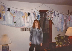 Pregnant with Jesse, selling from home, 1986.